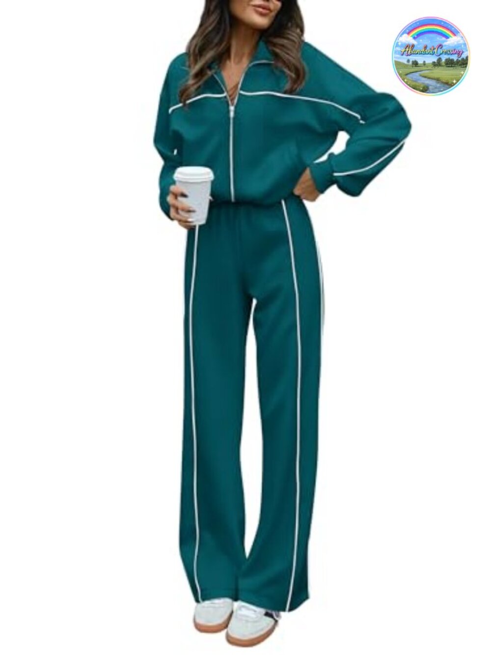 Women's Lounge Sets Two Piece Zip Up Sweatshirt Wide Leg Pants Y2K Tracksuit